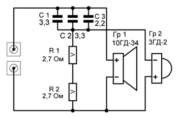 Схема электрическая акустической системы 6АС-2 (доработанной)