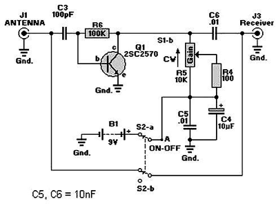 Схема широкополосного усилителя ДМВ-УКВ диапазона на транзисторе