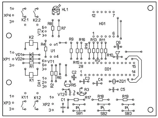 Схема размещения элементов на плате блока управления