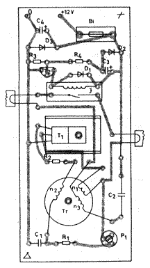 Схема размещения деталей преобразователя для газоразрядных ламп 18 Вт