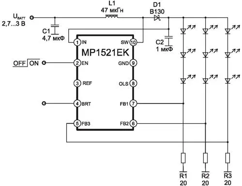 Схема включения микросхемы MP1521 в корпусе MSOP10