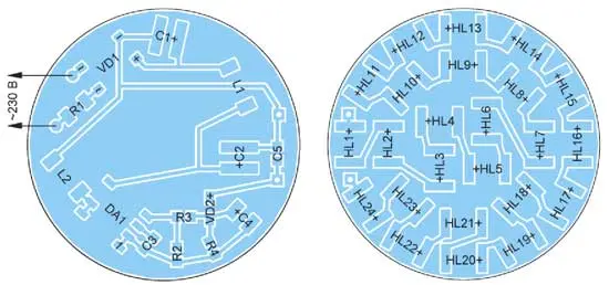 Расположение элементов на плате фитолампы Расположение элементов на плате фитолампы