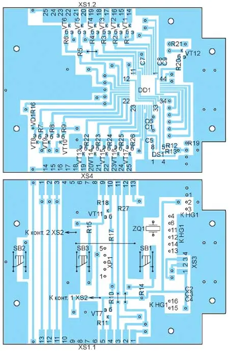 Монтажная схема печатной платы микроконтроллерного блока переключателя