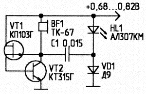 Преобразователь напряжения для питания светодиода на аналоге инжекционно-полевого транзистора №1
