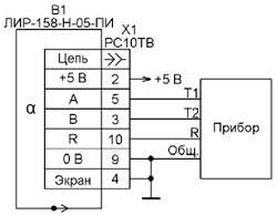 Схема соединения датчика ЛИР-158-Н-005400-05-ПИ-6 с прибором