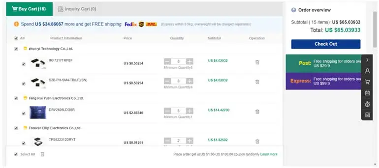 The page of the order overview The page of the order overview