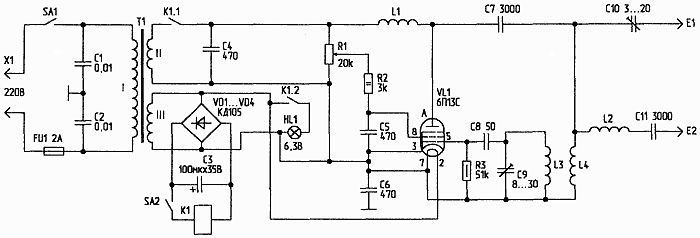Принципиальная схема ВЧ-эпилятора