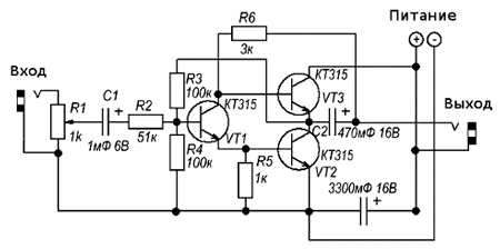 Схема простого УНЧ на транзисторах
