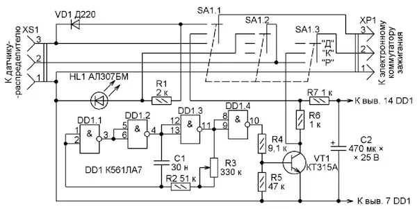 Схема прибора для проверки систем электронного зажигания
