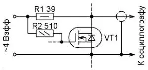 Схема проверки полевых транзисторов с изолированным затвором средней и большой мощности при токе стока около 0,1 А