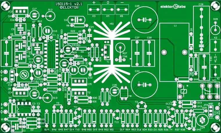 The printed circuit board for the D-Watt amplifier