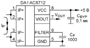 Типовое включение функциональной блок-схемы ACS712