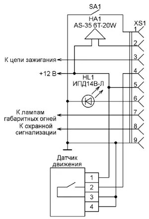 Схема соединения маяка с охраняемым объектом (автомобилем)