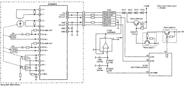 Схема коммутационного устройства двигателя привода БВГ SDV-0302A фирмы SONY; Увеличить в отдельном окне