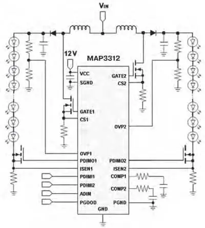 Упрощенная схема включения ИМС SLC4011M (MAP3312)