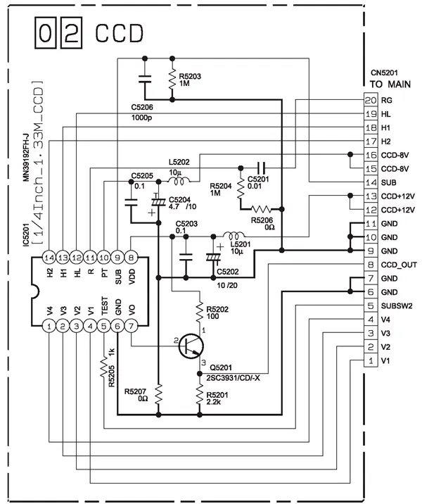 Принципиальная электрическая схема ПЗС-сенсора моделей GR-D220/230/231