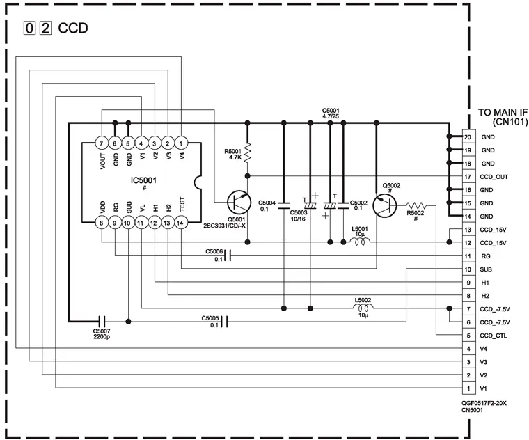 Принципиальная электрическая схема ПЗС-сенсора моделей GR-D270/D290