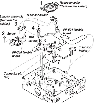Демонтаж компонентов механизма загрузки и соединительного шлейфа