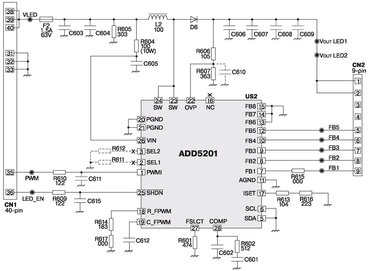 Принципиальная электрическая схема LED-драйвера ЖК панели LP173WD1
