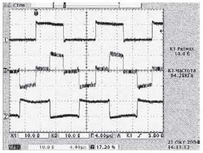 Осциллограмма напряжения на первичной обмотке трансформатора Т301/Т302