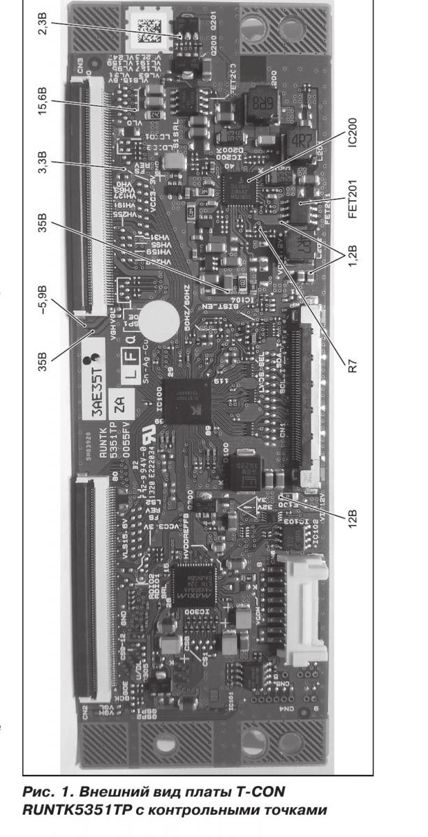 Рис. 1. Внешний вид платы T-CON RUNTK5351TP с контрольными точками