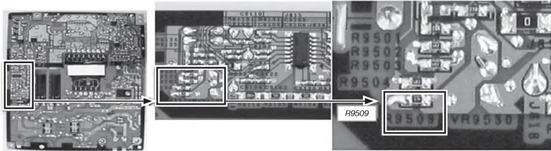 Расположение SMD-резистора R9509 на плате BN44-00605A