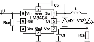 Типовая схема включения драйвера LM3404