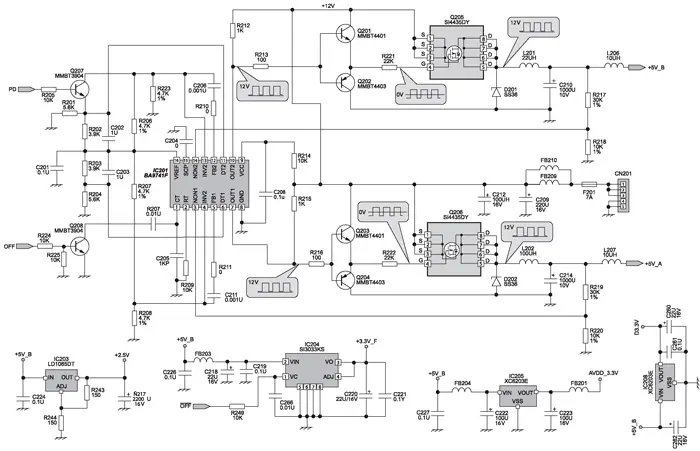 Принципиальная электрическая схема DC/DC-преобразователя монитора Sony SDM-X72