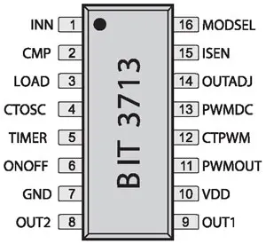 Расположение и обозначение выводов контроллера BIT3713 в корпусе SOIC-16