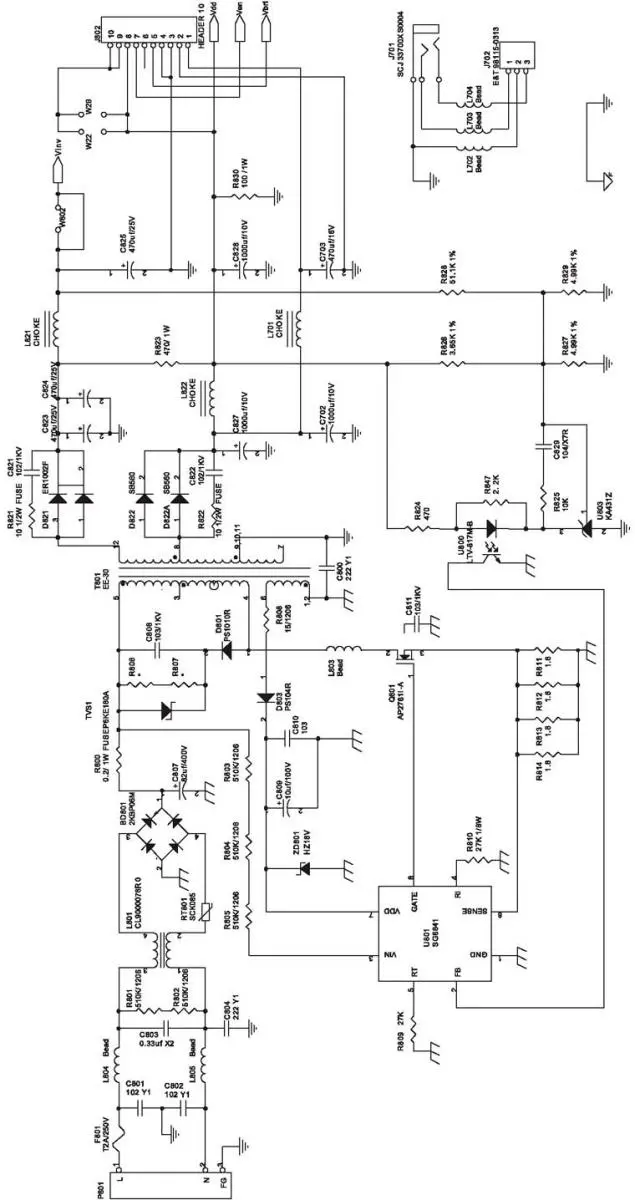 Принципиальная электрическая схема AC/DC-преобразователя блока питания VP-761