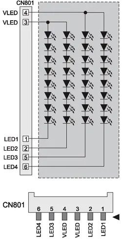 Общая конфигурация LED-лампы мониторов Samsung и традиционная цоколевка разъема CN801
