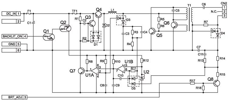 Принципиальная электрическая схема инвертора, применяемого в ноутбуках SAMSUNG