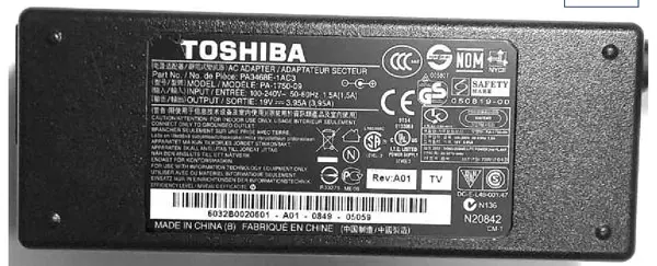 Зарядное устройство модели РА-1750-09 ноутбука Toshiba Satellite L300