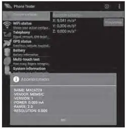 Проверка акселерометра с использованием приложения Phone Tester