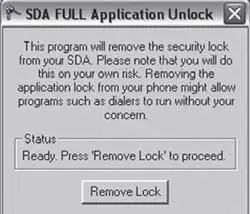 Основное диалоговое окно программы SDA_ApplicationUnlock