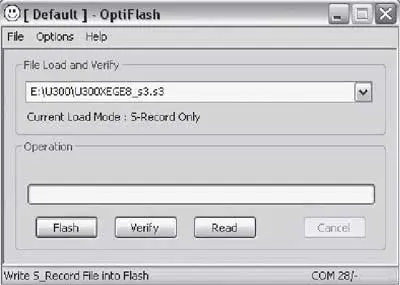 Основное диалоговое окно программы OptiFlash
