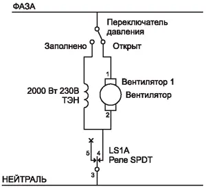 Схема включения вентилятора ТЭНа