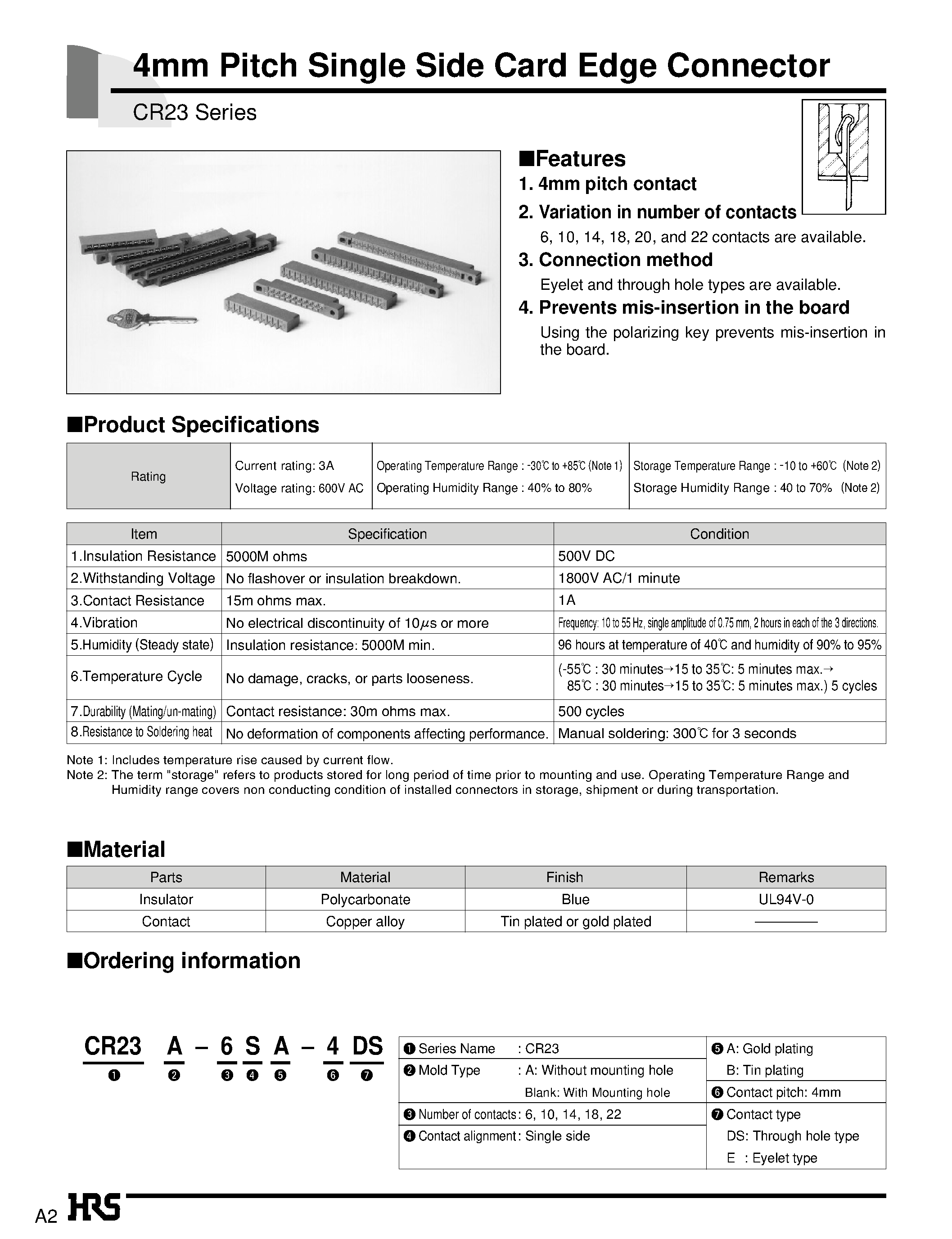 Datasheet CR23A-14SB-4DS - 4mm Pitch Single Side Card Edge Connector page 1