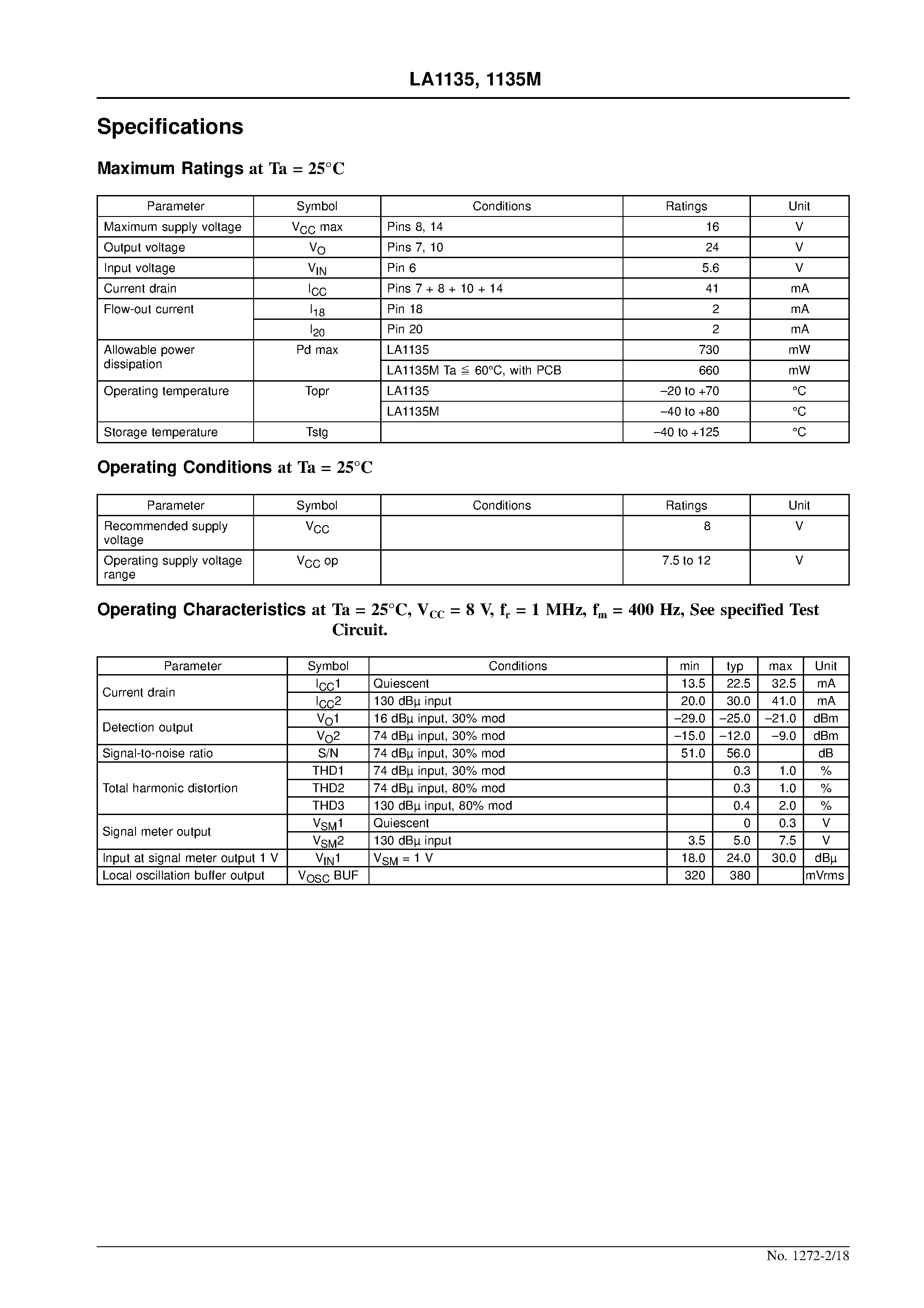 Даташит на микросхему LA1135M страница 2 Даташит LA1135M - AM Tuner System for Car Radios and Home Stereos страница 2