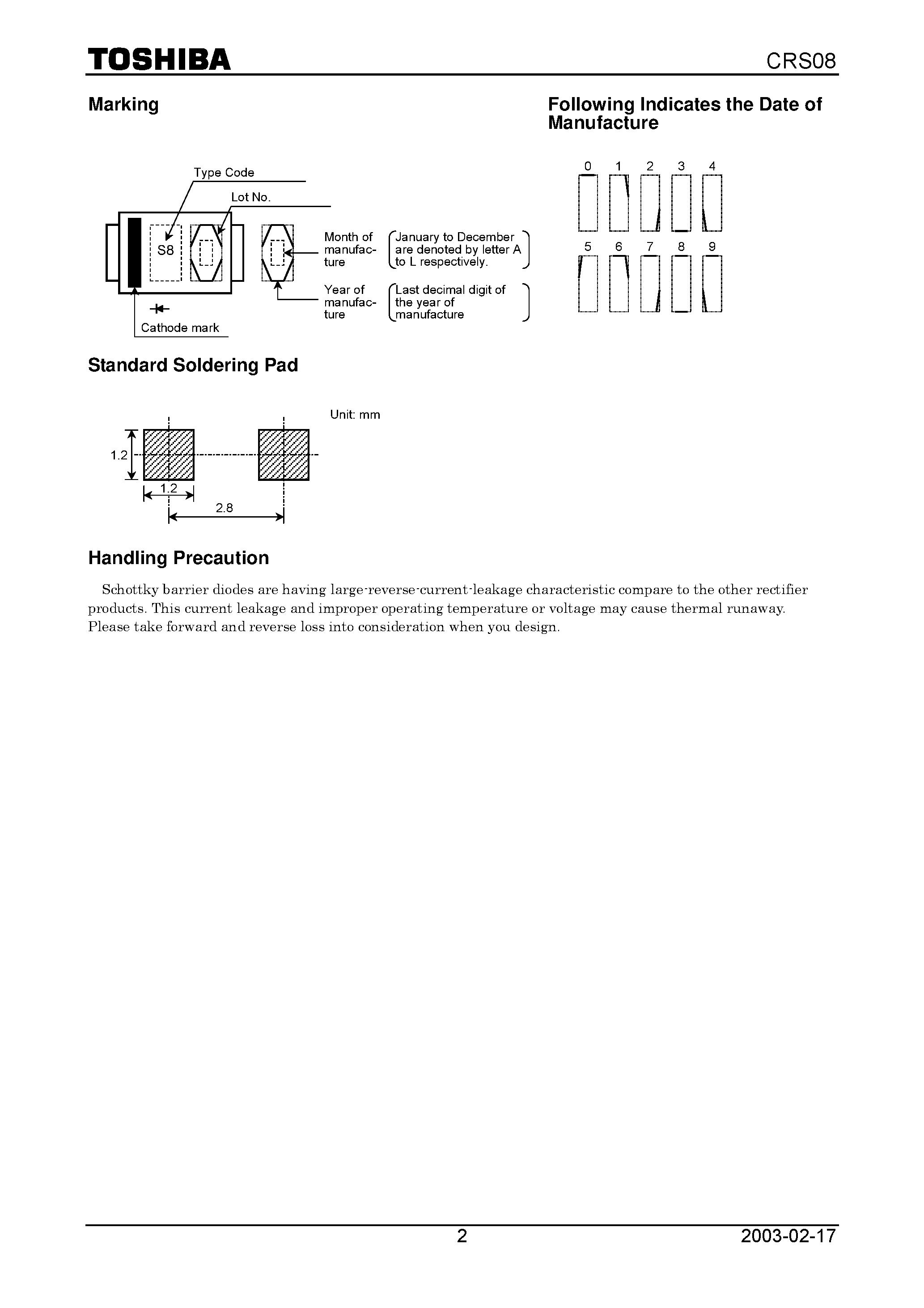 Datasheet CRS08 page 2 Datasheet CRS08 - Switching Mode Power Supply Applications Portable Equipment Battery Applications page 2
