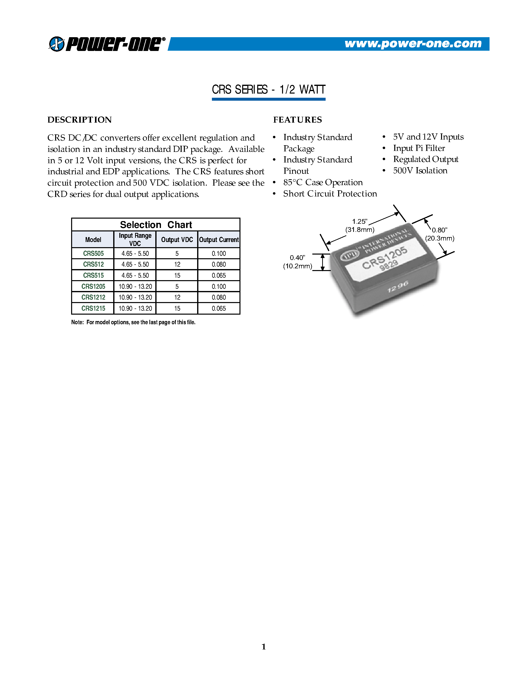 Даташит на микросхему CRS1205 страница 1 Даташит CRS1205 - 1/2 WATT страница 1