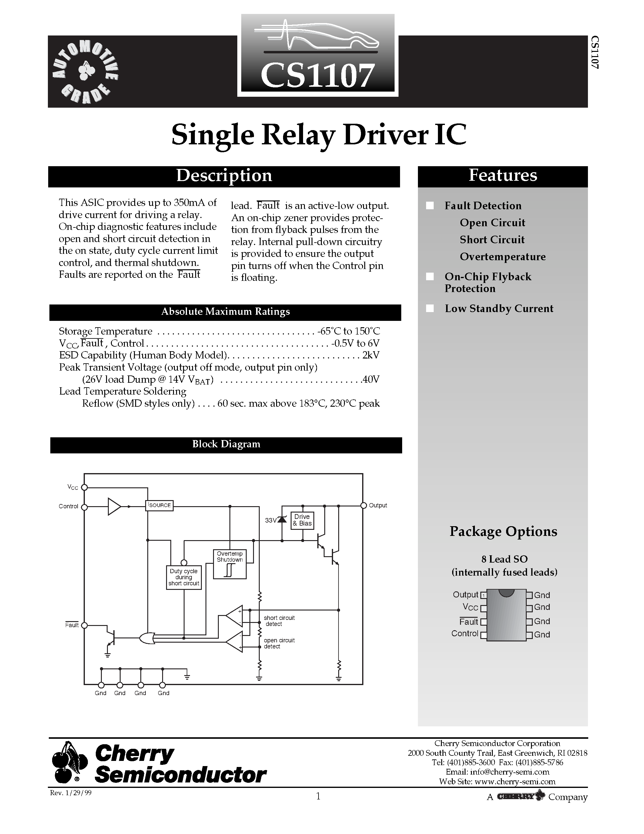 Даташит CS1107EDFR8 - Single Relay Driver IC страница 1