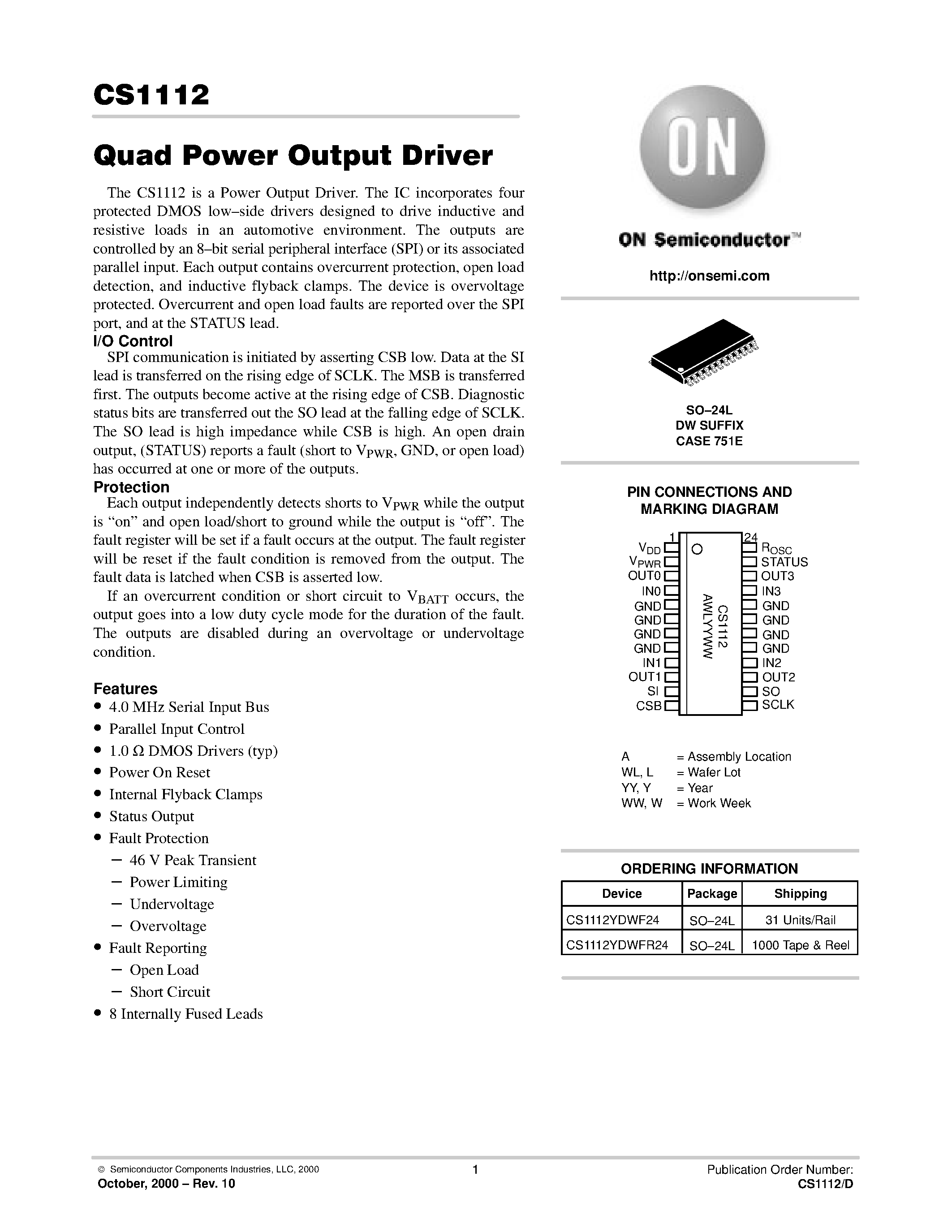 Даташит CS1112 - Quad Power Output Driver страница 1