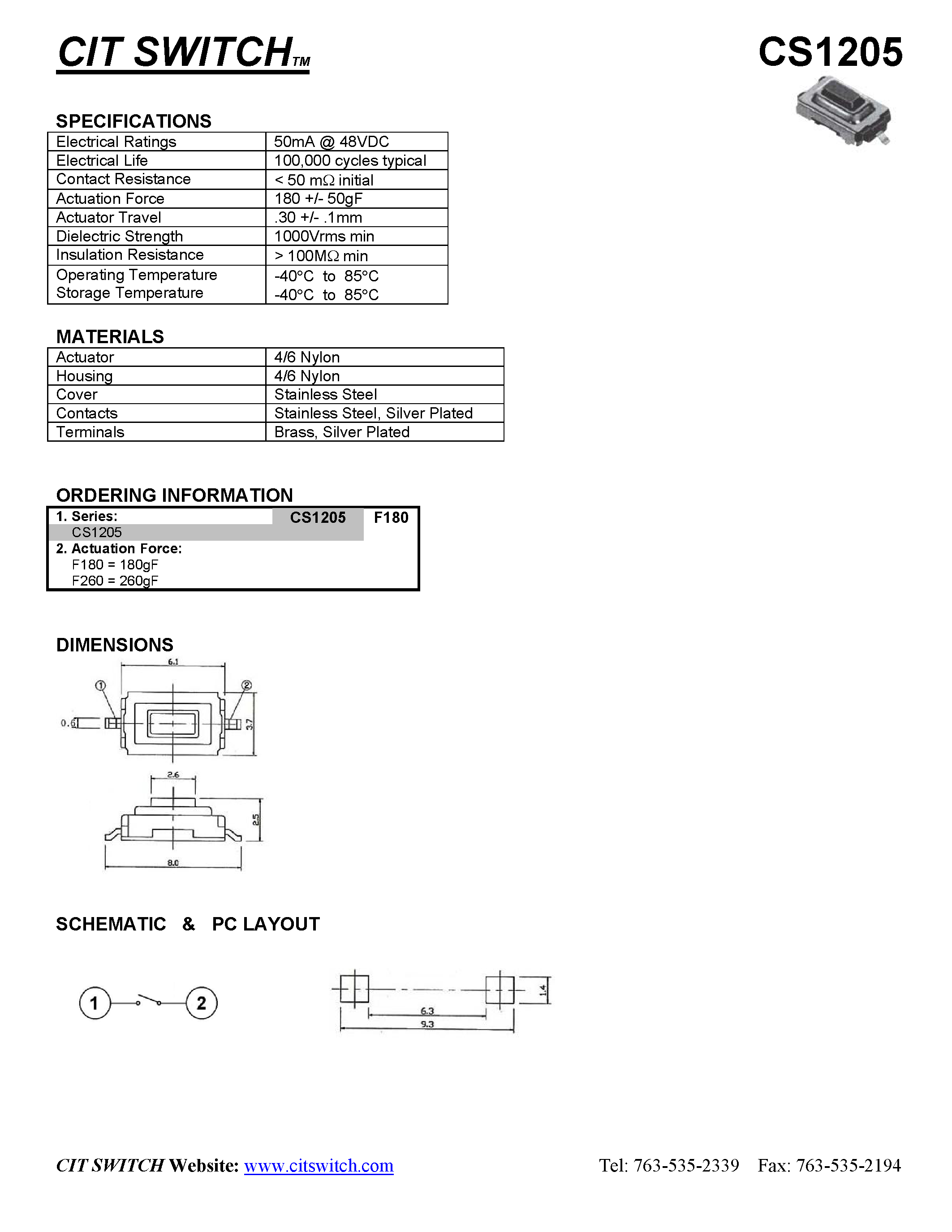 Даташит на микросхему CS1205 страница 1 Даташит CS1205 - CIT SWITCH страница 1