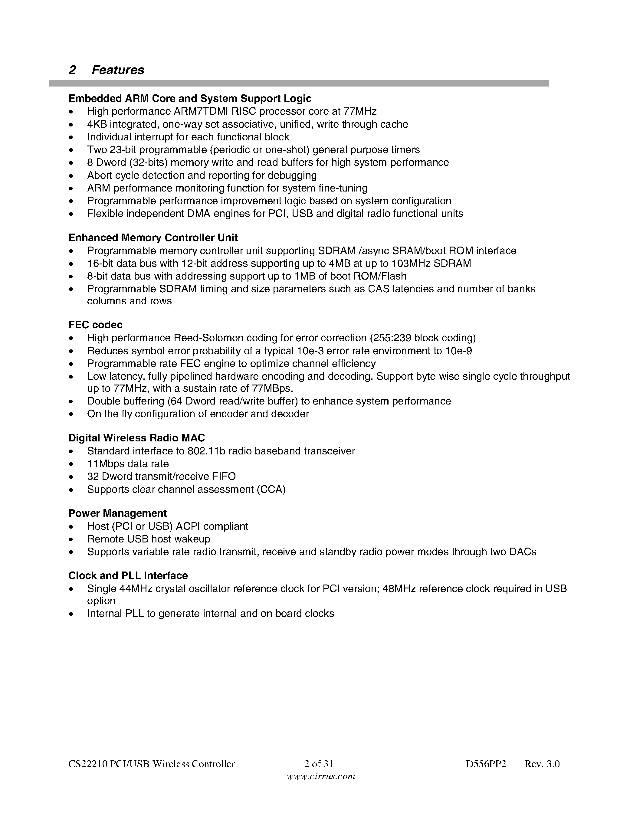 Datasheet CS22210 page 2 Datasheet CS22210 - WIRELESS PCI/USB CONTROLLER page 2