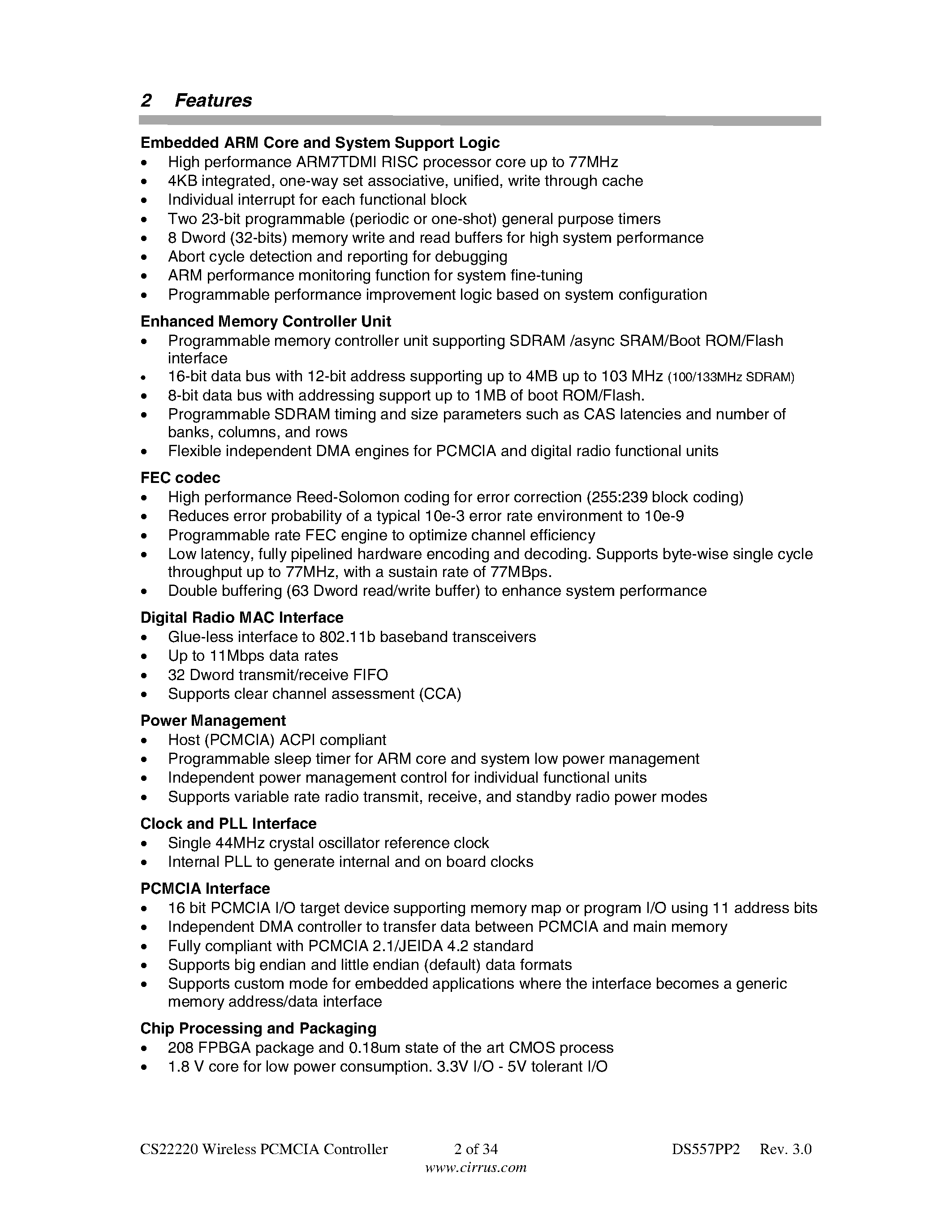 Datasheet CS22220 - WIRELESS PCI/USB CONTROLLER page 2