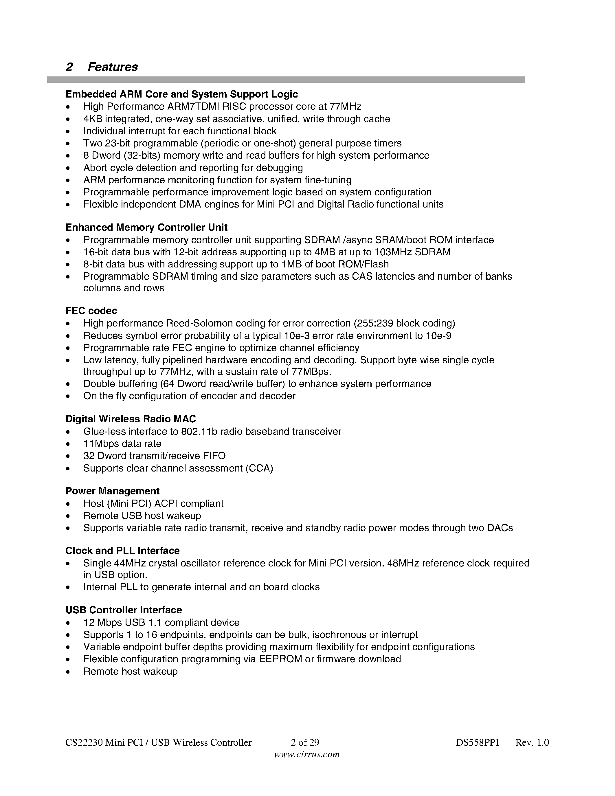 Datasheet CS22230 - WIRELESS PCI/USB CONTROLLER page 2