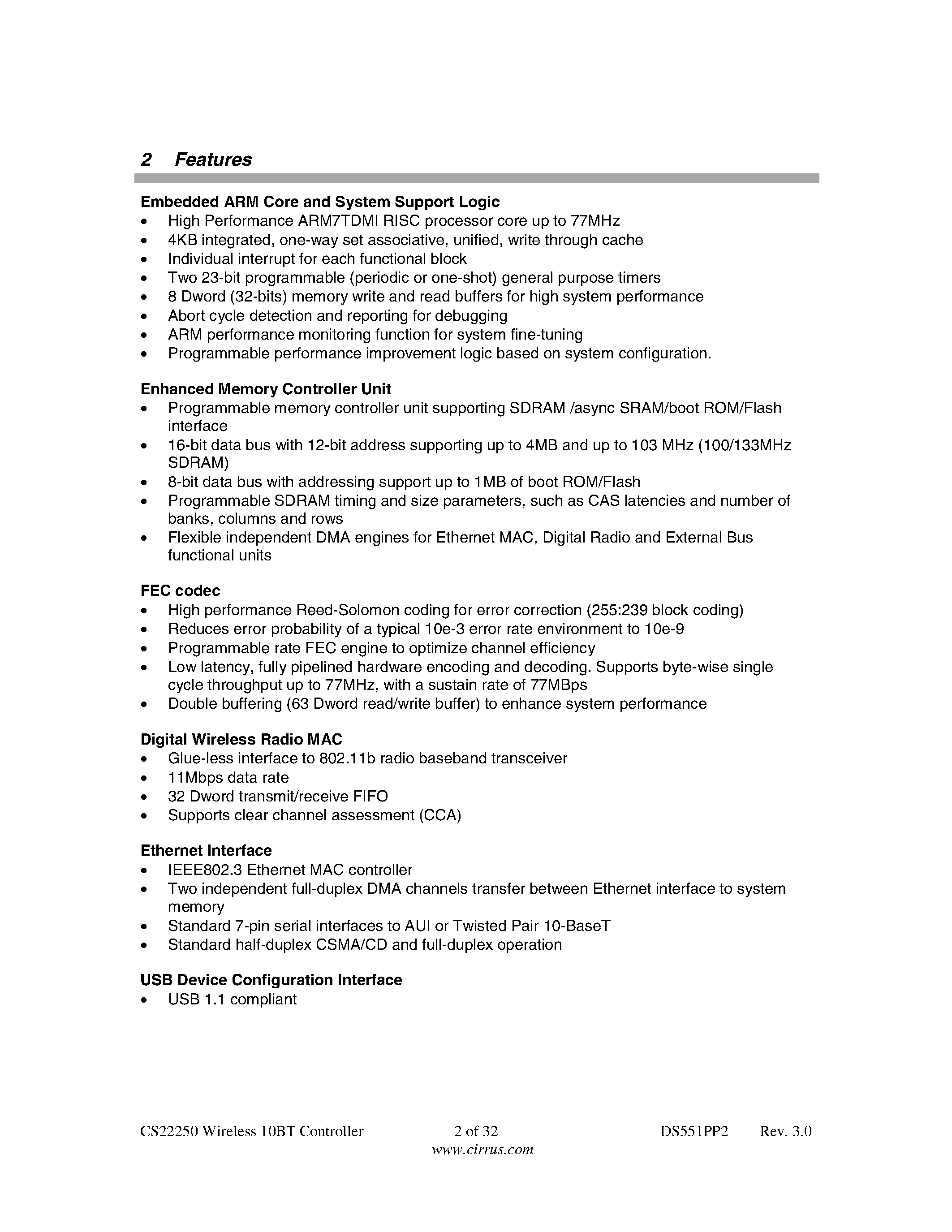 Datasheet CS22250 - WIRELESS 10BT CONTROLLER page 2
