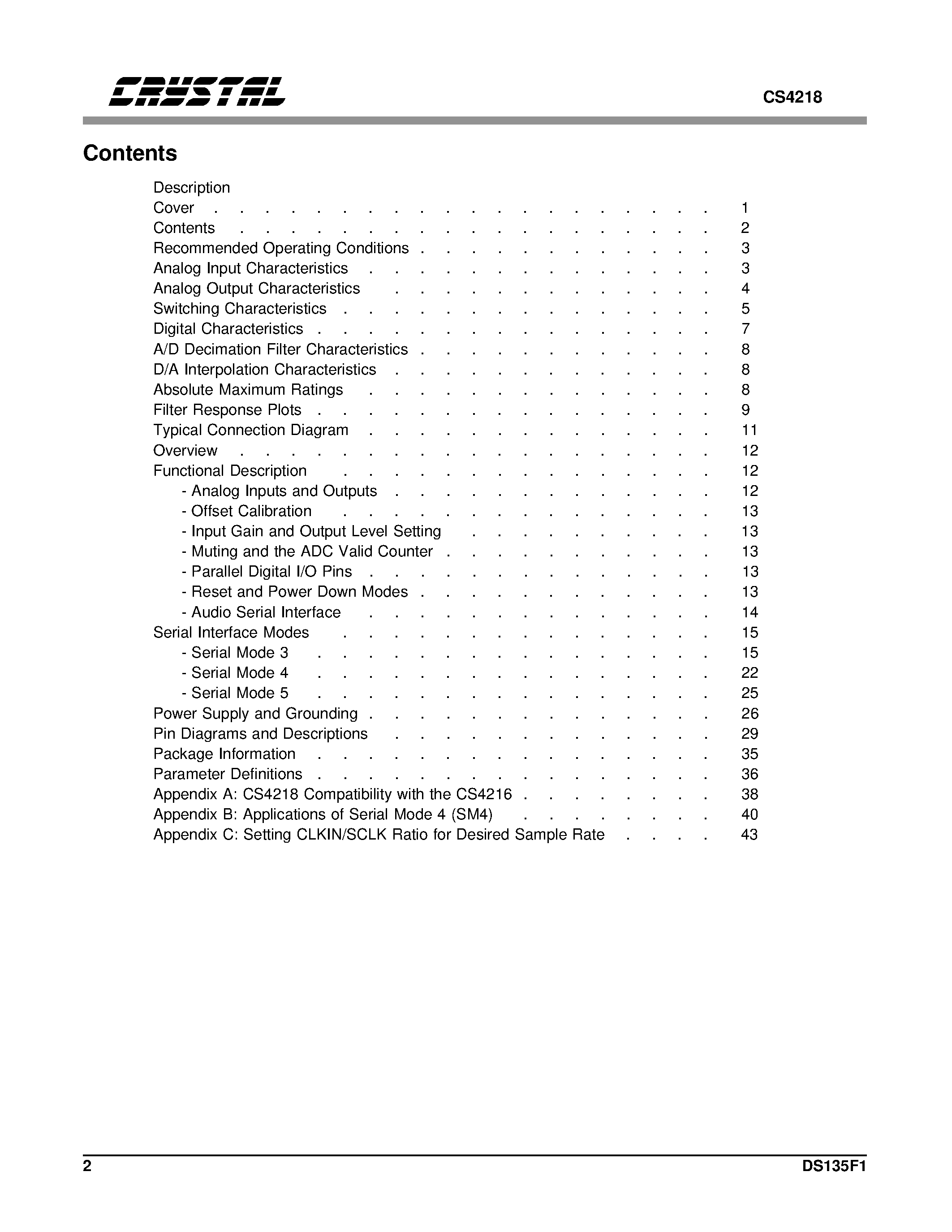 Даташит CS4218-KL - 16-Bit Stereo Audio Codec страница 2
