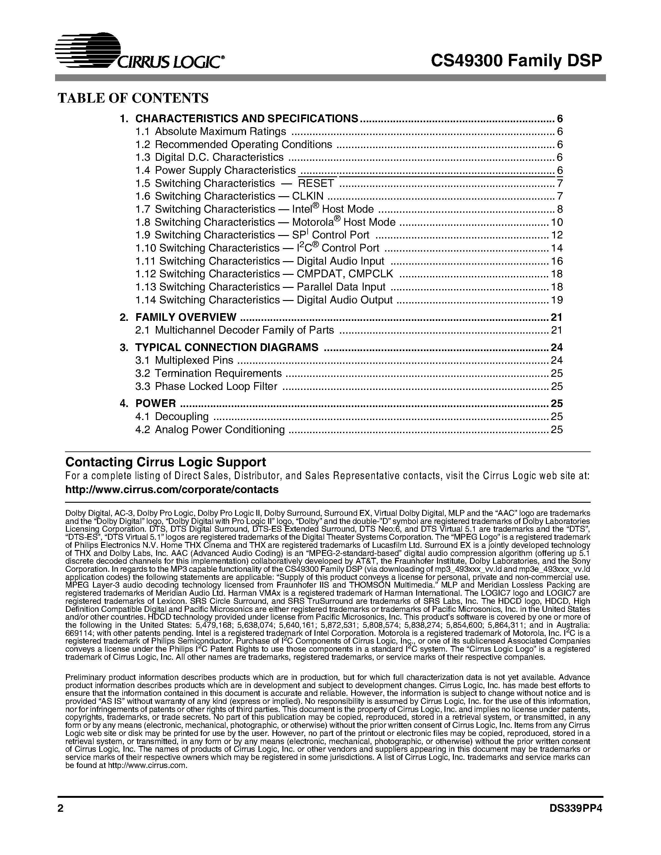 Даташит на микросхему CS49300 страница 2 Даташит CS49300 - Multi-Standard Audio Decoder Family страница 2